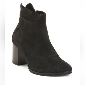 Oroscuro Italy Black Suede Round Toe Block Heel Booties Size 37 US 7 NIB